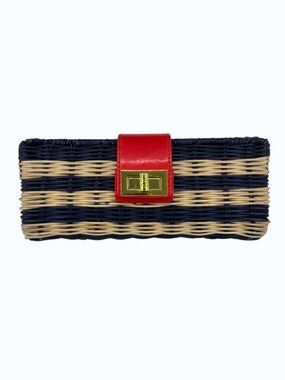 J. Crew Striped Rattan and Patent Leather Clutch